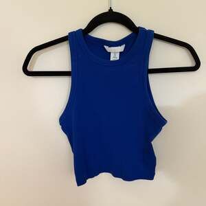H&M Blue Ribbed High Neck Crop Tank Top
